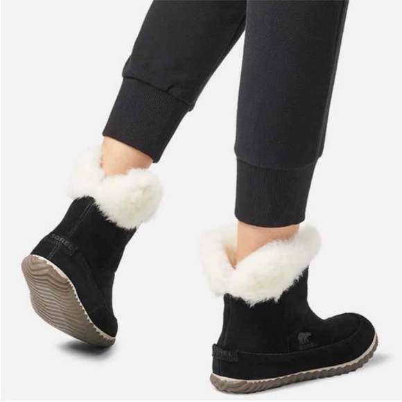 Sorel Out N About Waterproof Black Suede Leather Sporty Slip On Ankle Booties - Picture 2 of 14